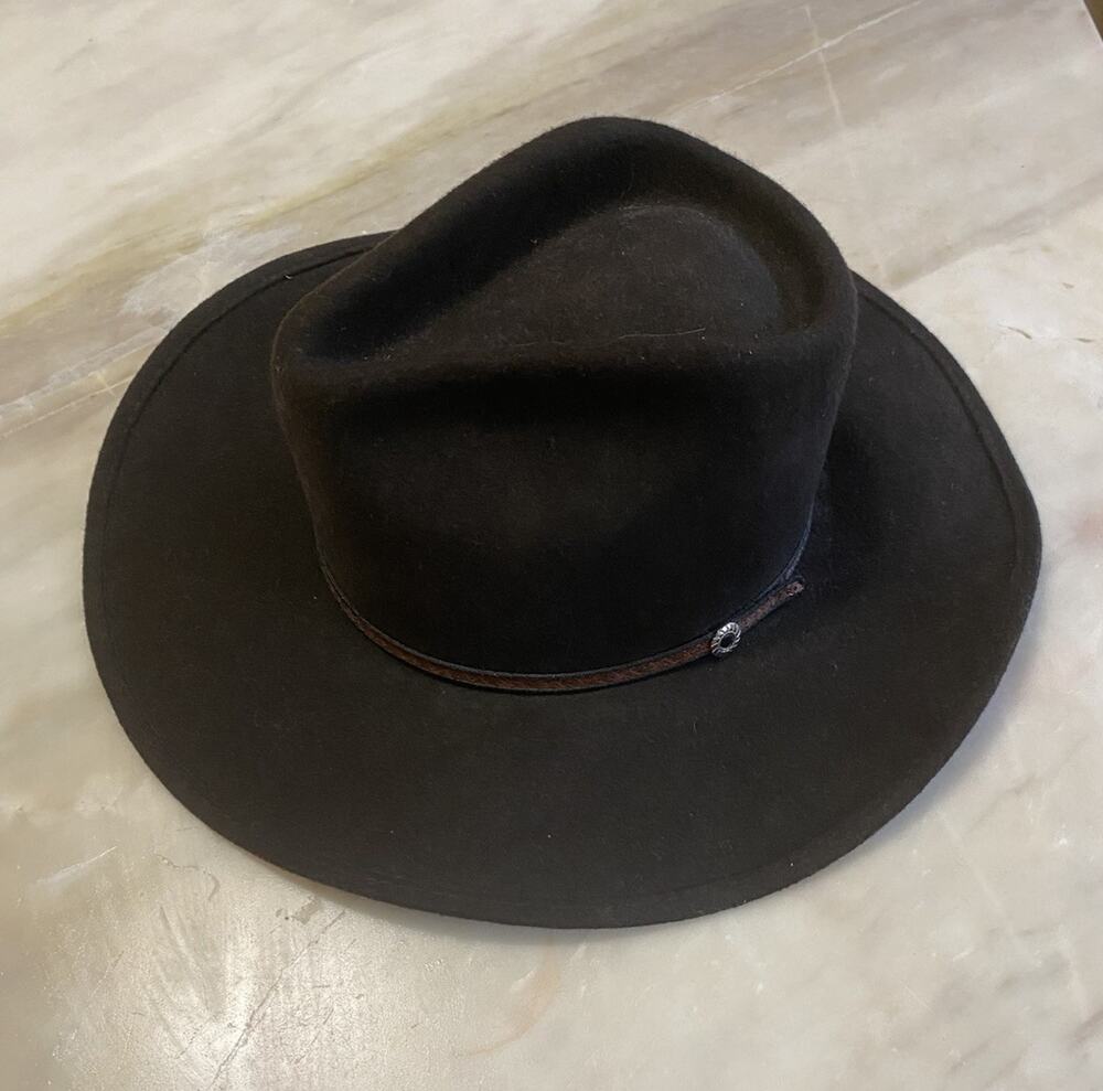 Silver Canyon Santa Fe Crushable Wool Felt Outback Western Cowboy Hat, M - Black